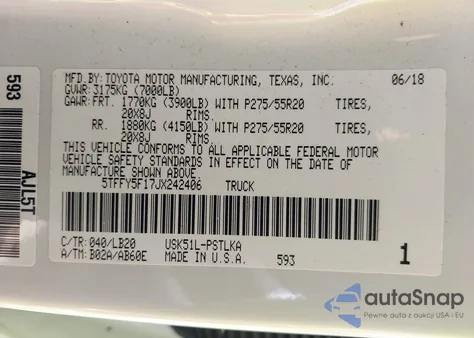 2018 Toyota Tundra Limited 5.7L V8 from USA, damaged, VIN 5TFFY5F17JX242406